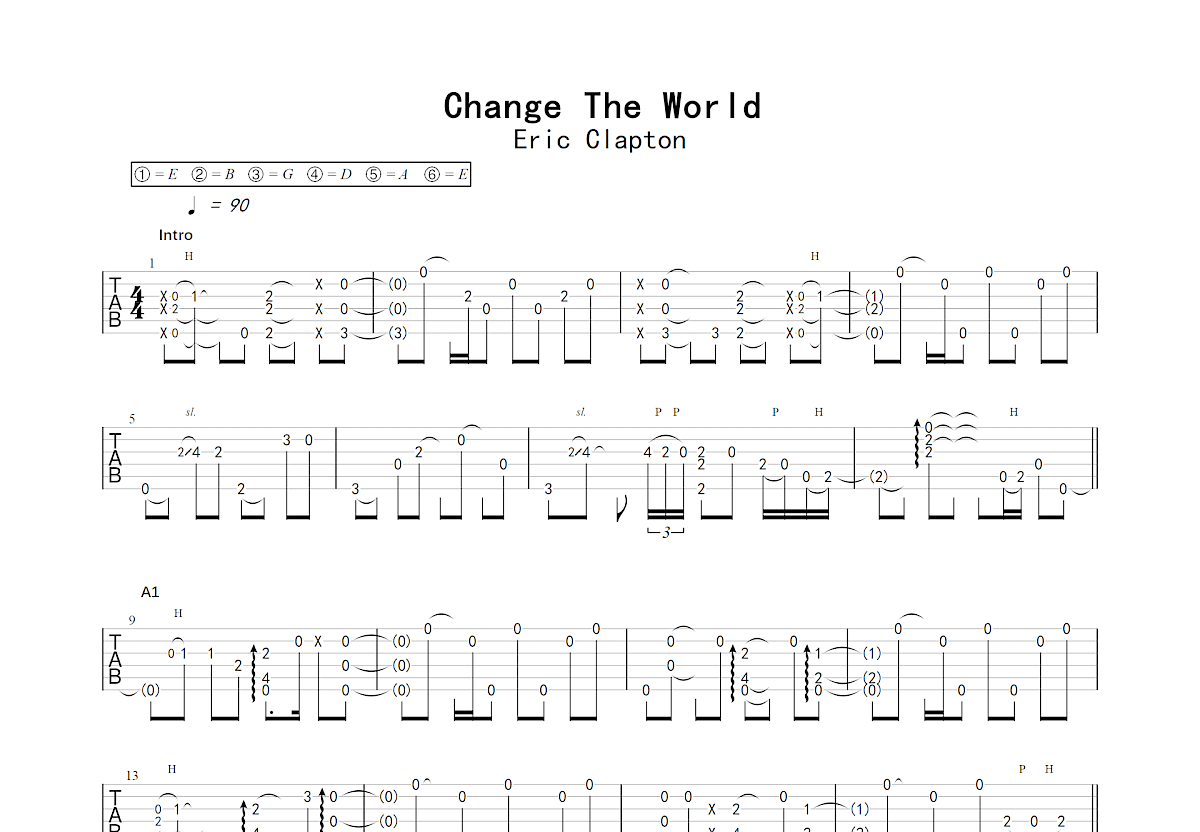Change The World吉他谱_Eric Clapton_C调指弹 - 吉他世界