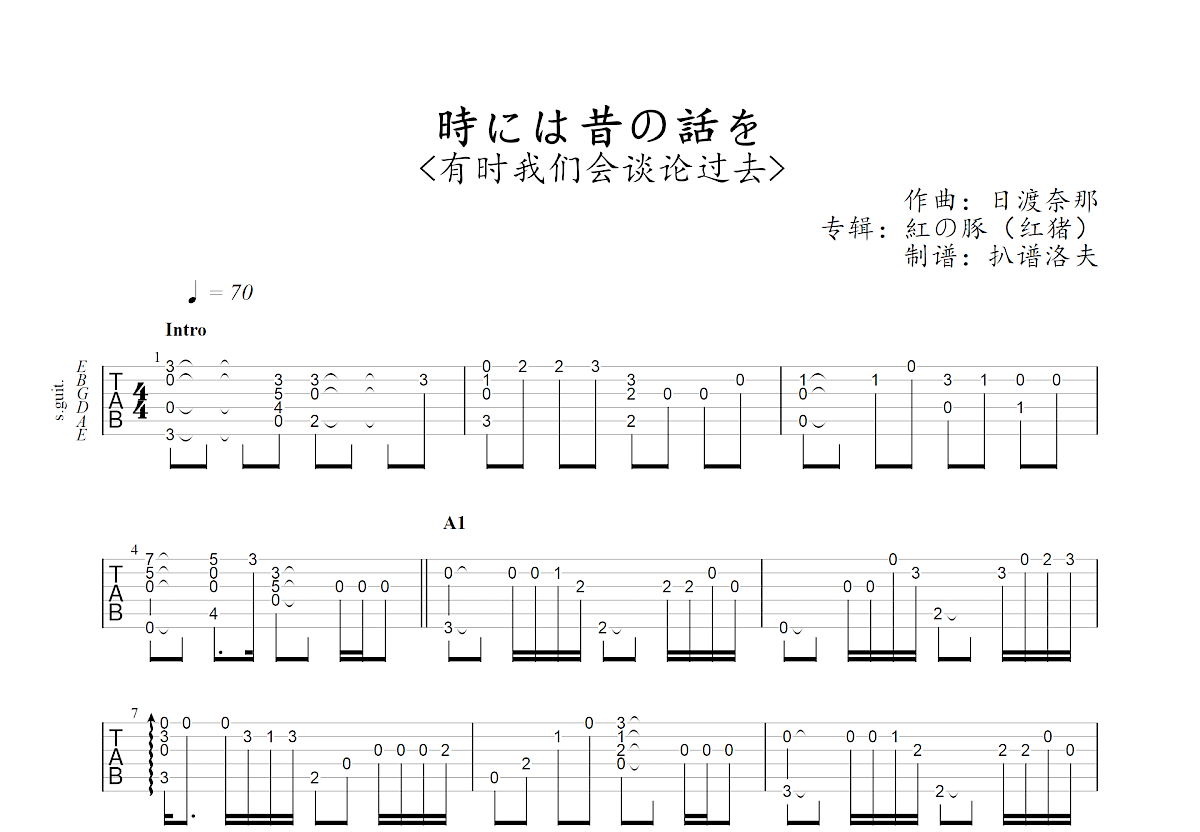 時には昔の話を吉他谱 日渡奈那 C调指弹 吉他世界