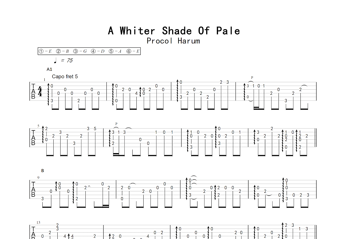 A Whiter Shade Of Pale吉他谱_Procol Harum_C调指弹 - 吉他世界