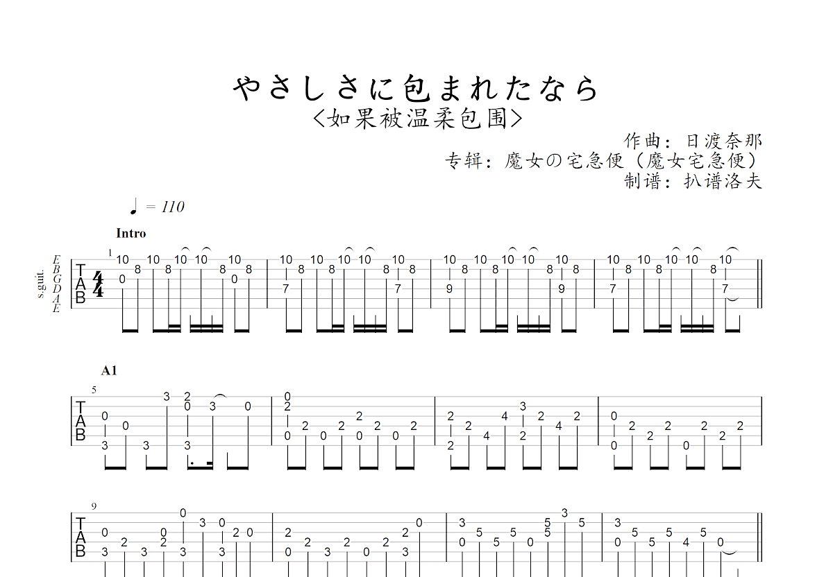 やさしさに包まれたなら吉他谱 日渡奈那 C调指弹 吉他世界