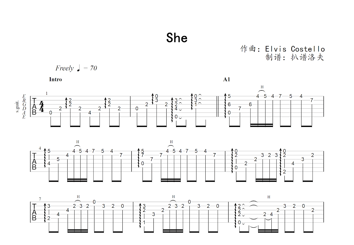 She (Guitar Tab (Single Guitar)) - Print Sheet Music Now