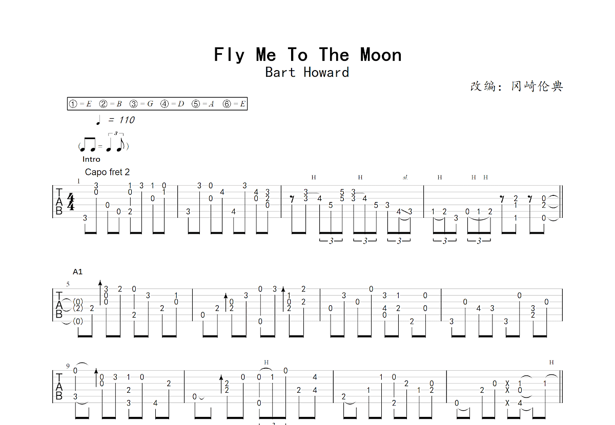 Fly Me to the Moon吉他谱原版C调指弹 - Joshua Radin - 飞向月亮心随乐声舞 | 吉他湾