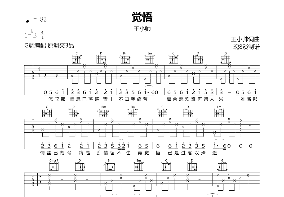 王小帅 哭泣站台 吉他谱G调六线PDF谱吉他谱-虫虫吉他谱免费下载