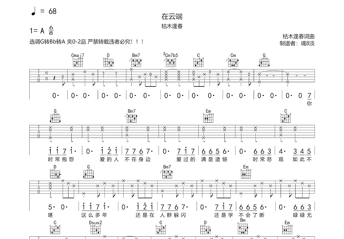 《精卫》吉他简单歌曲六线谱 - 30年前50年后国语歌曲吉他谱 - 吉他简谱