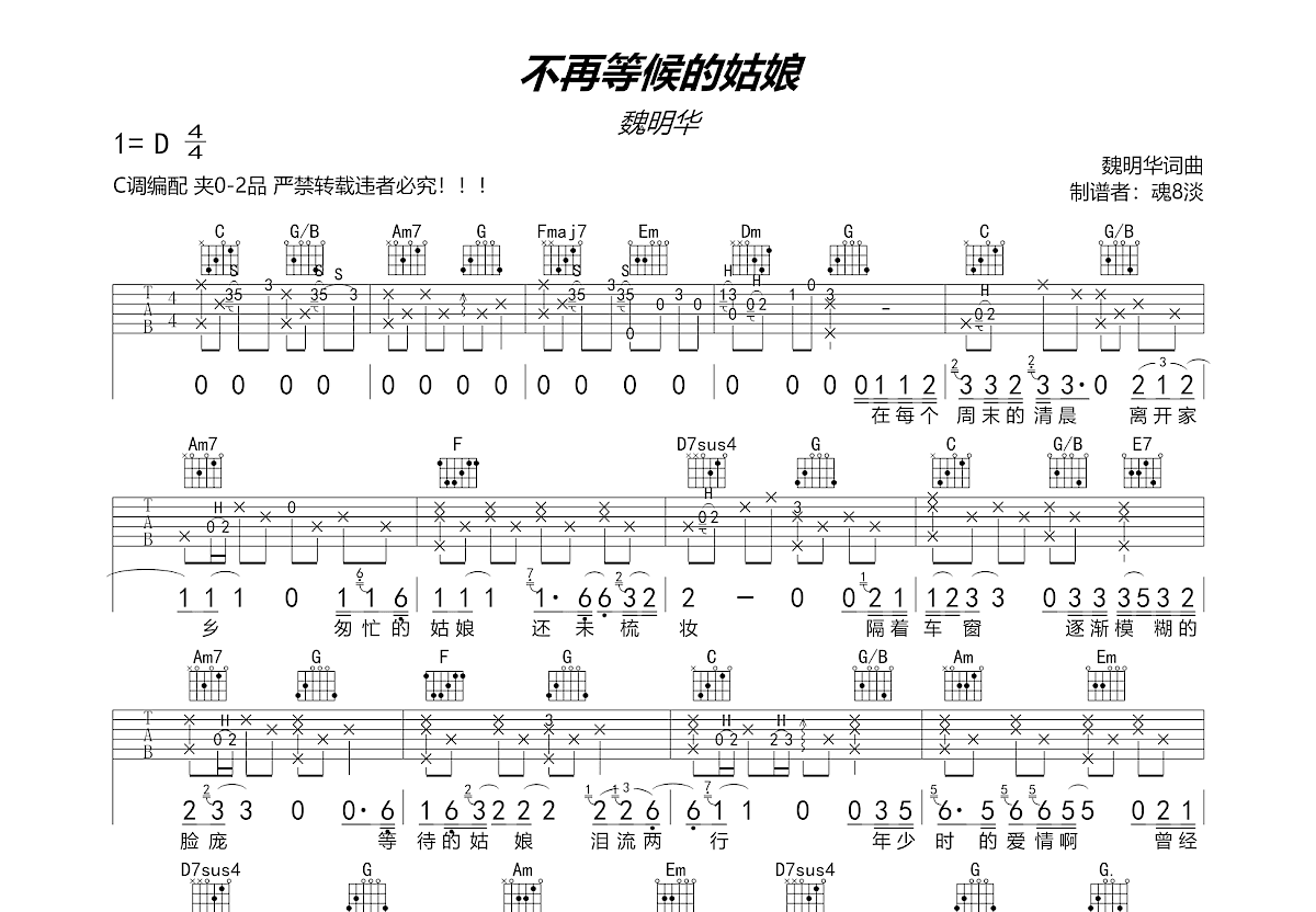 刘锦泽 十点半的地铁吉他谱 C调简单版超原味编配【视频教学】_音伴
