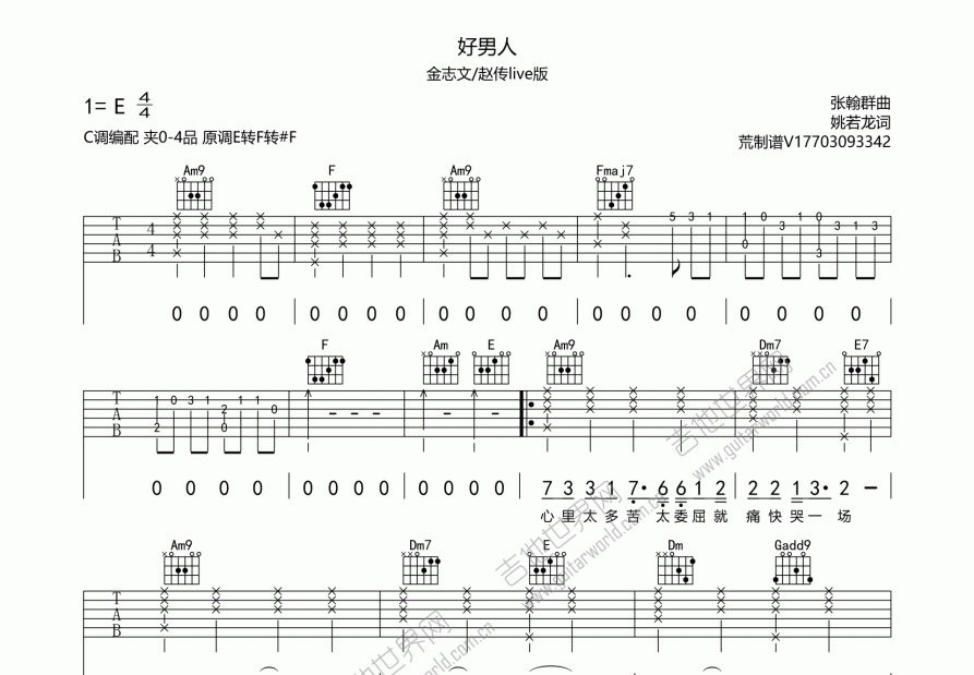 好男人吉他谱_金志文_c调弹唱 - 吉他世界
