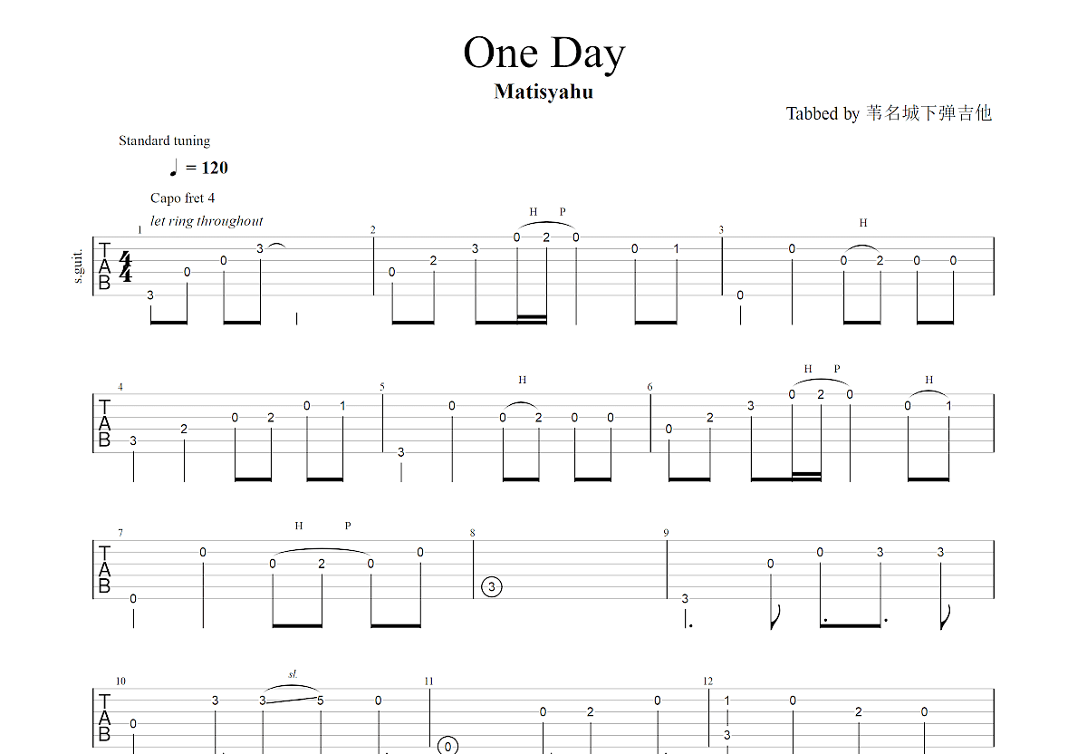 oneday吉他谱英文版图片