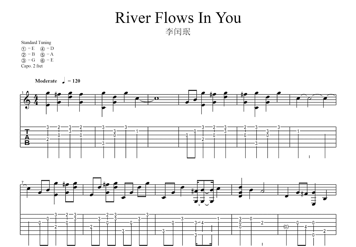 river flows in you吉他谱_郑成河_G调指弹 - 吉他世界