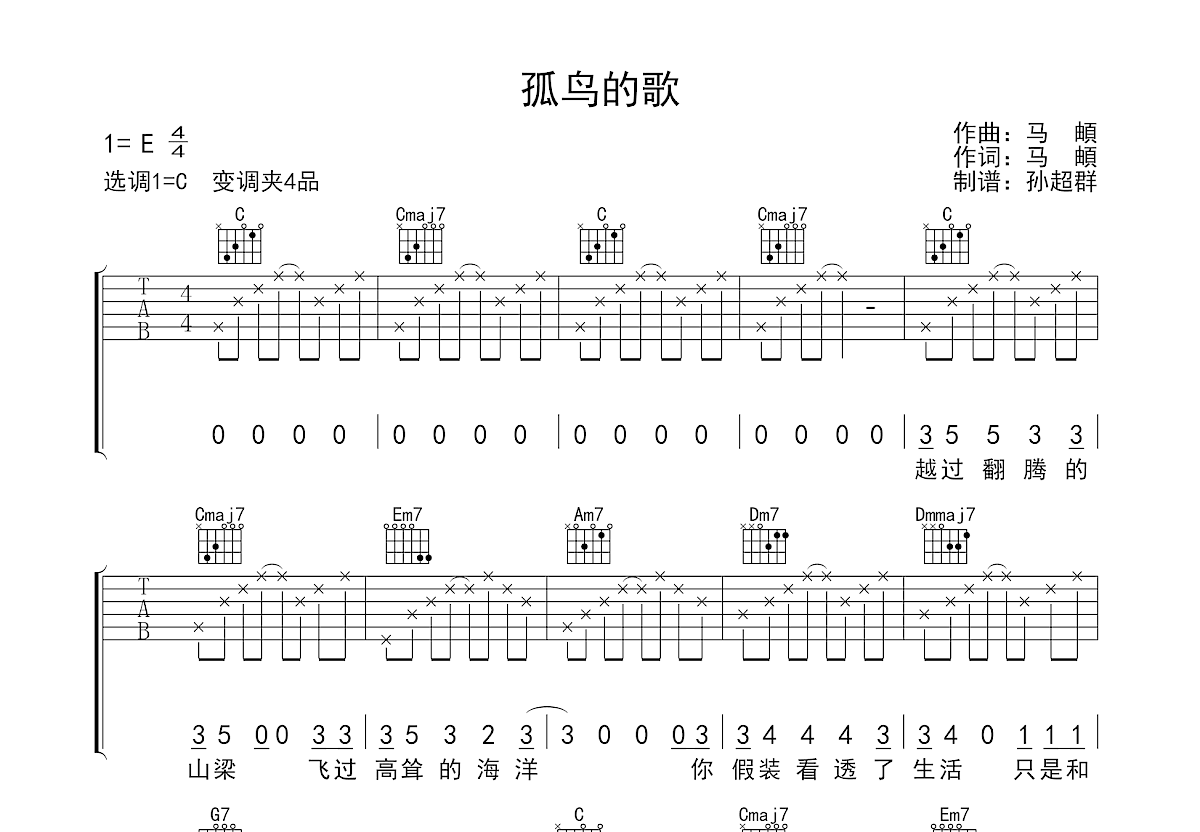 迷途的孤鸟简谱图片