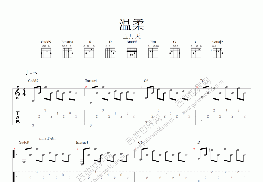 温柔吉他谱简单版图片