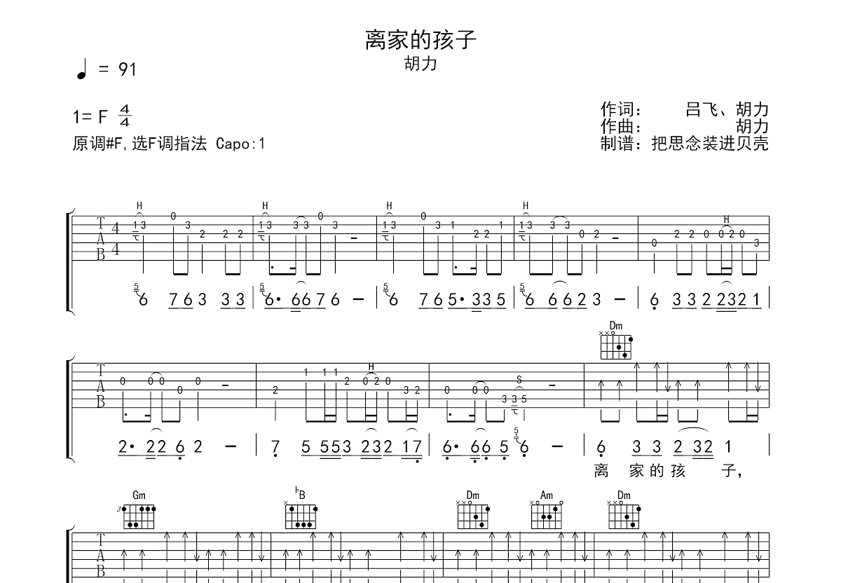流浪吉他谱_半阳_C调弹唱81%专辑版 - 吉他世界