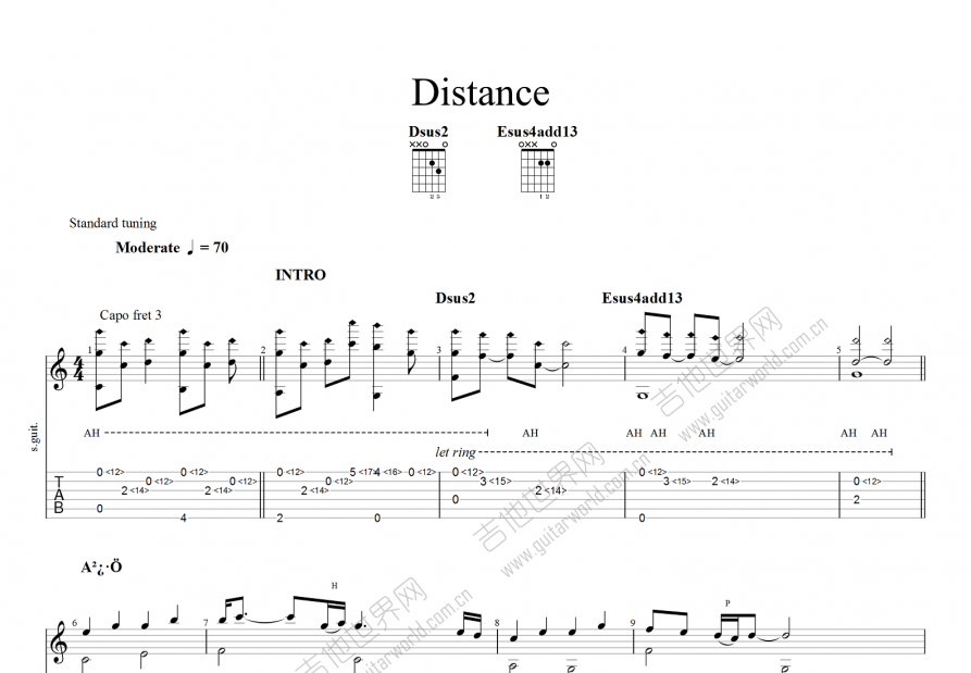 distance吉他谱_郑成河_d调指弹吉他谱 - 吉他世界