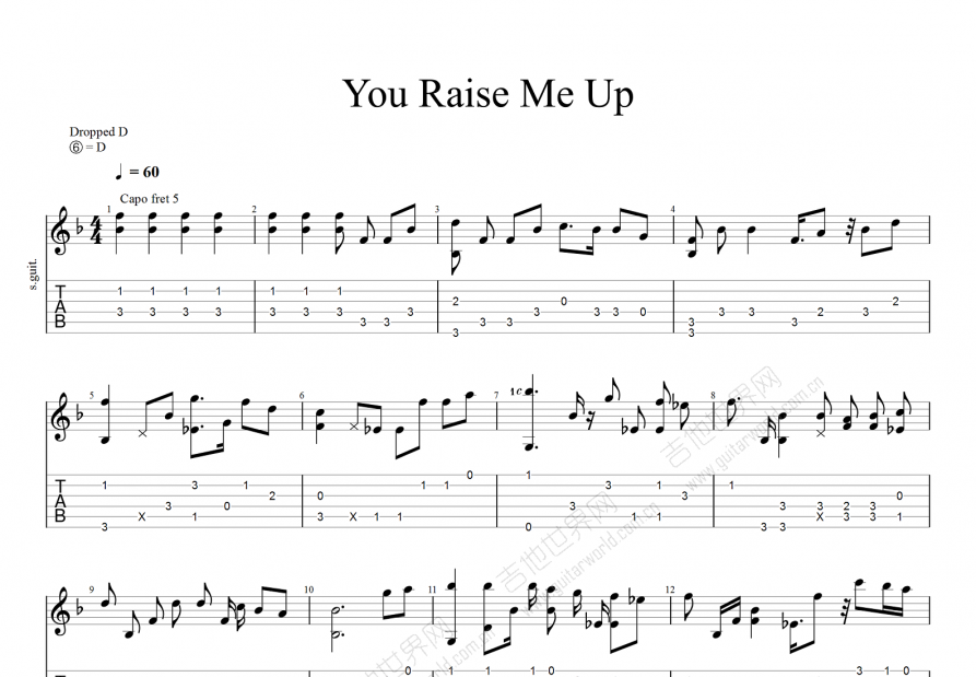 you raise me up曲譜預覽圖