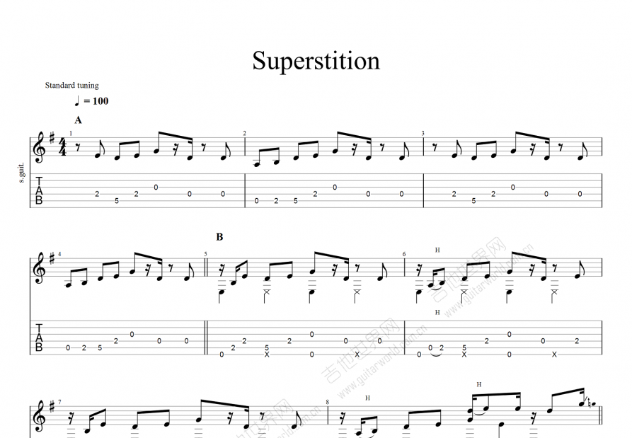 superstition曲谱预览图