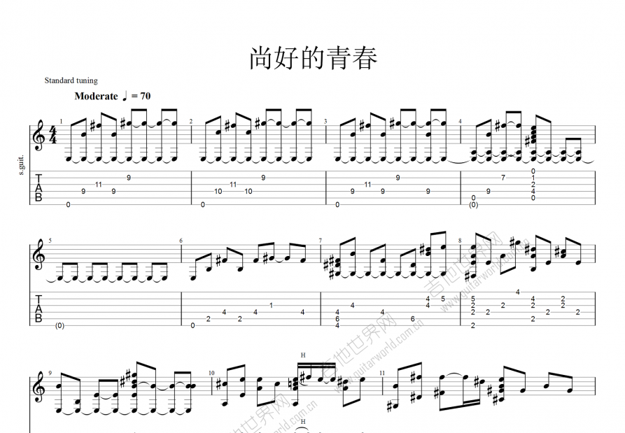 尚好的青春吉他谱_郭文贤_c调指弹 - 吉他世界