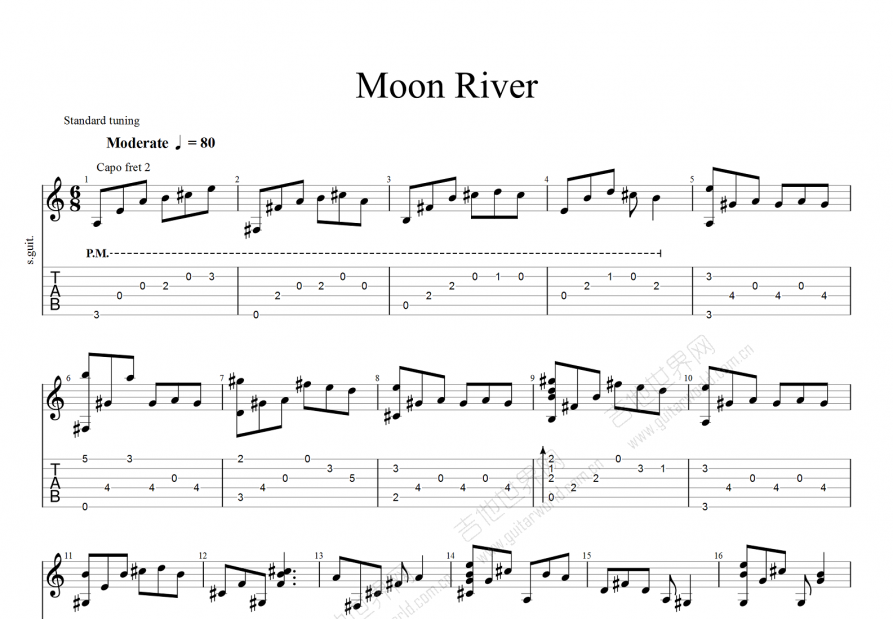moonriver伍伍慧吉他谱图片
