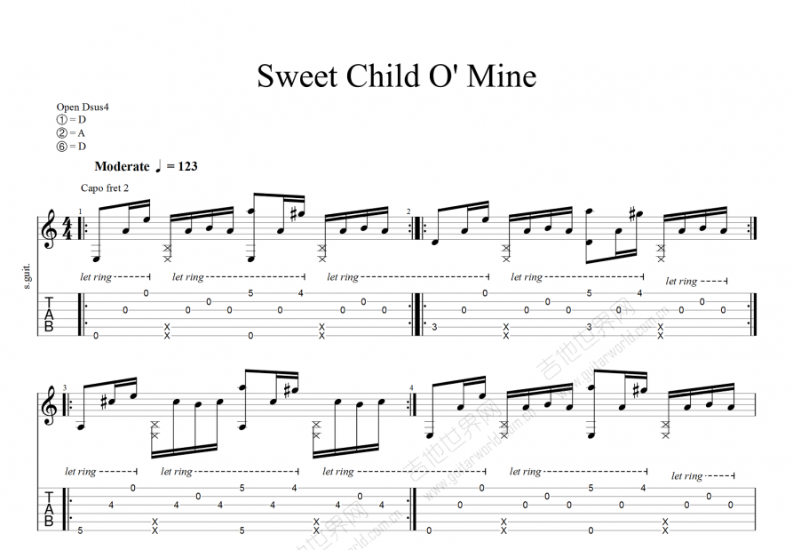 sweet child o mine吉他谱_郑成河_d调指弹吉他谱 - 吉他世界