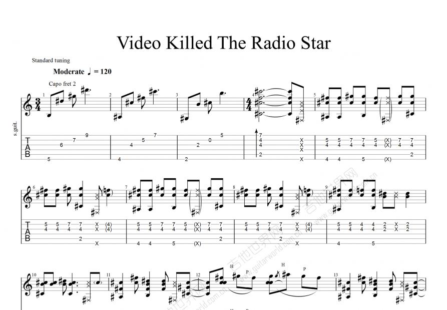 Video Killed The Radio Star吉他谱_郑成河_C调指弹 吉他世界