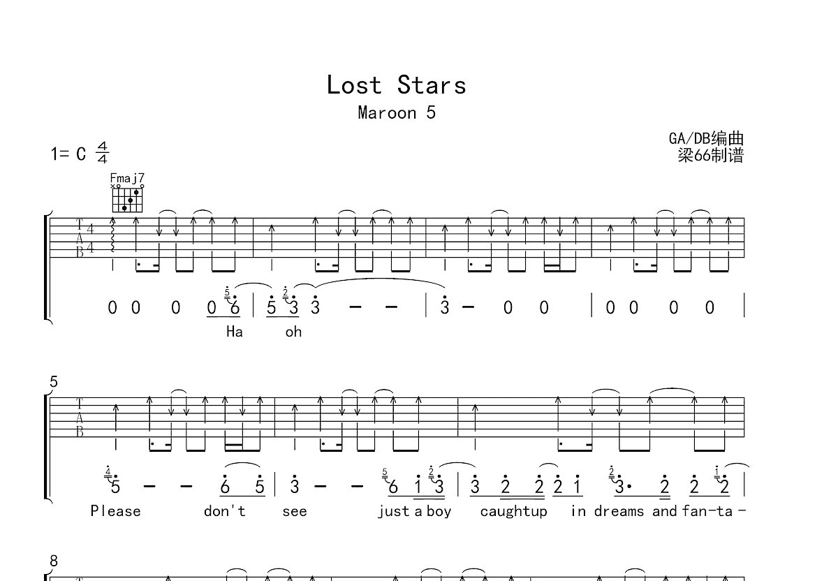 Keira,Knigtley《Lost Stars》吉他谱(C调)-Guitar Music Score - GTP吉他谱