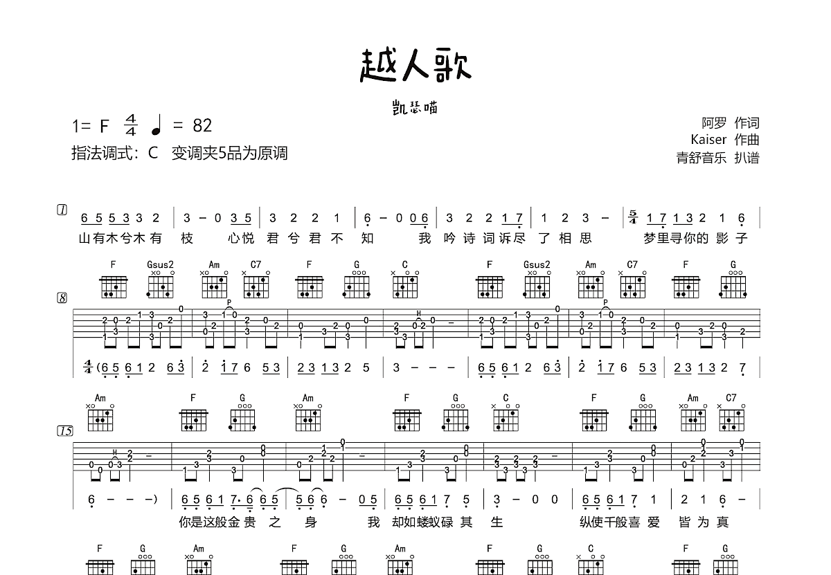 凯瑟喵 - 撒野 （奇然/沈谧仁版 无限延音编配） [无限延音编配 弹唱] 吉他谱
