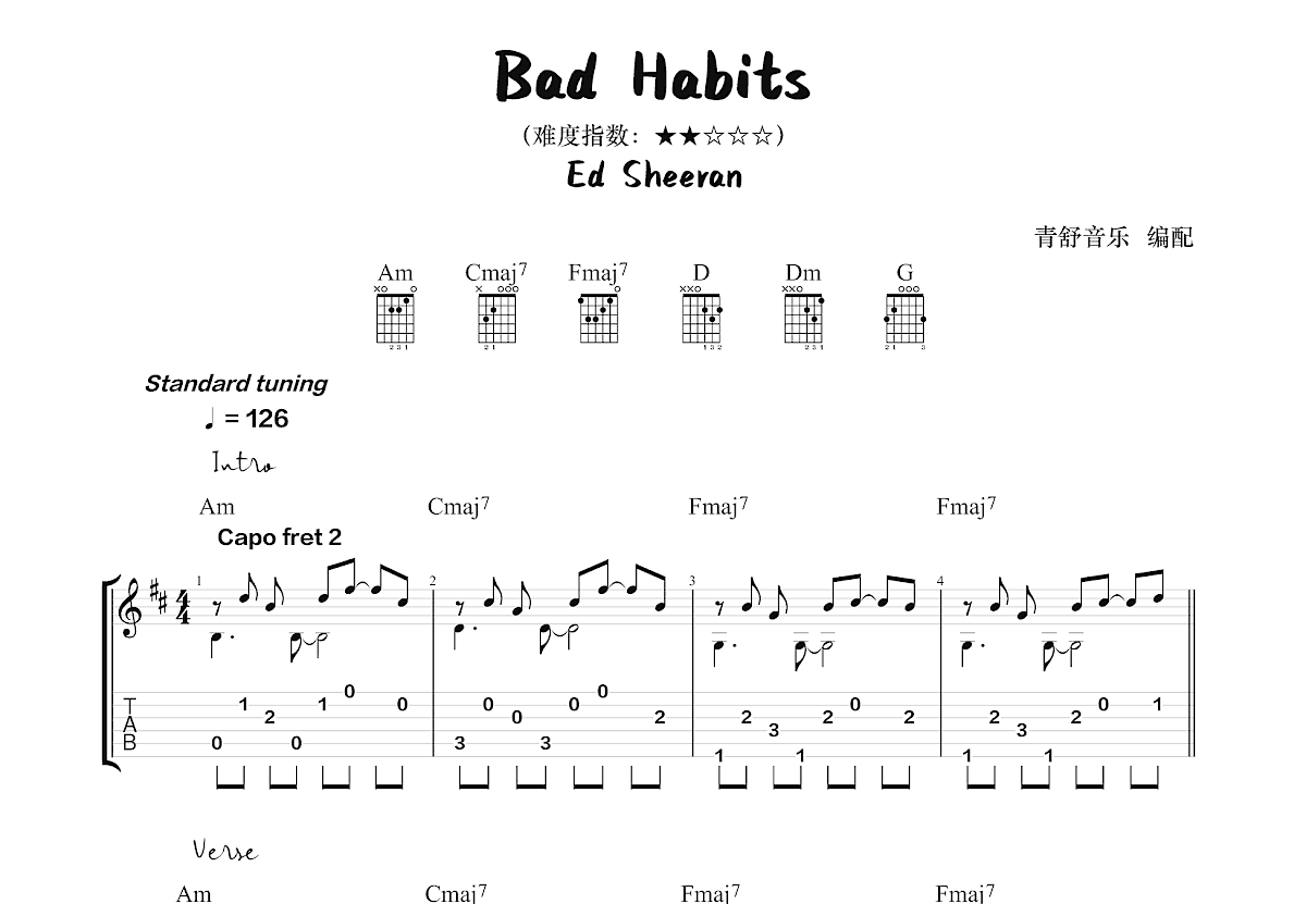 bad habits吉他谱图片