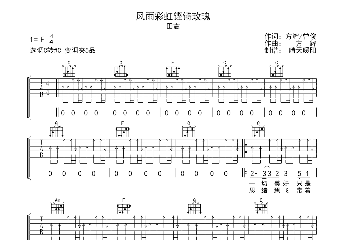 《铿锵玫瑰》吉他弹唱F调版 - 田震 | jitaq 吉他库