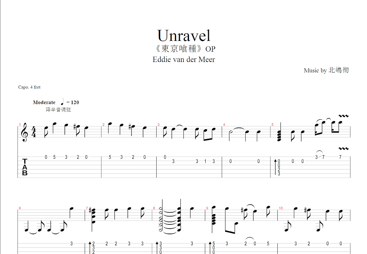 Unravel吉他谱原版C调指弹 - TK - 深情浸透揭开迷魅身份 | 吉他湾