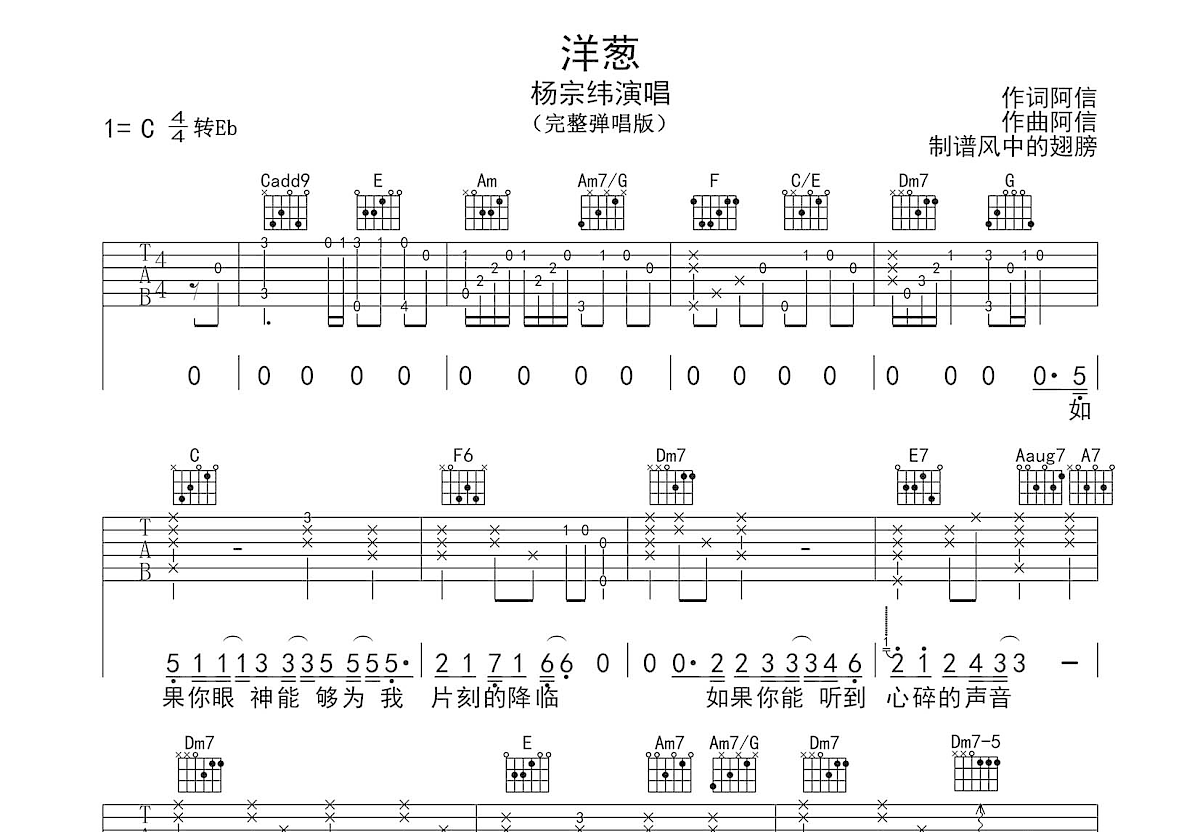 杨宗纬 - 洋葱 [弹唱 大伟吉他 教学] 吉他谱