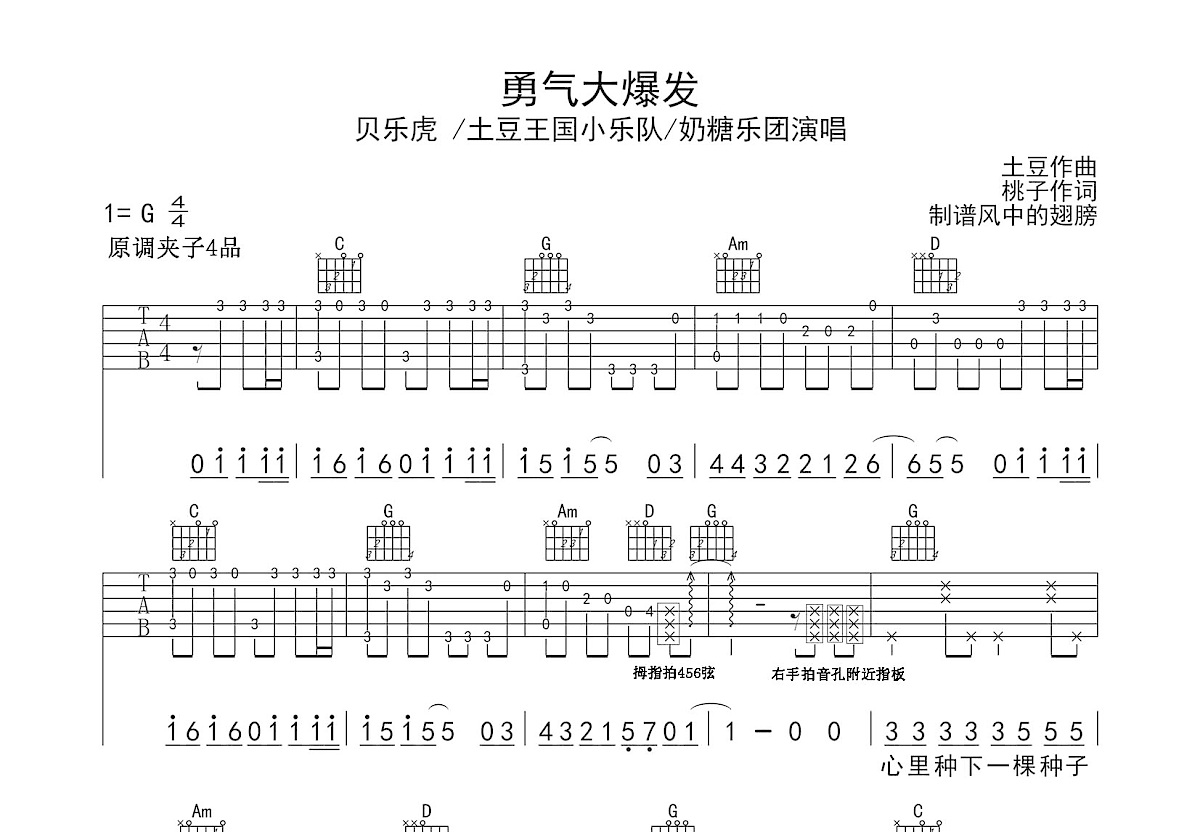 勇气大爆发吉他谱图片