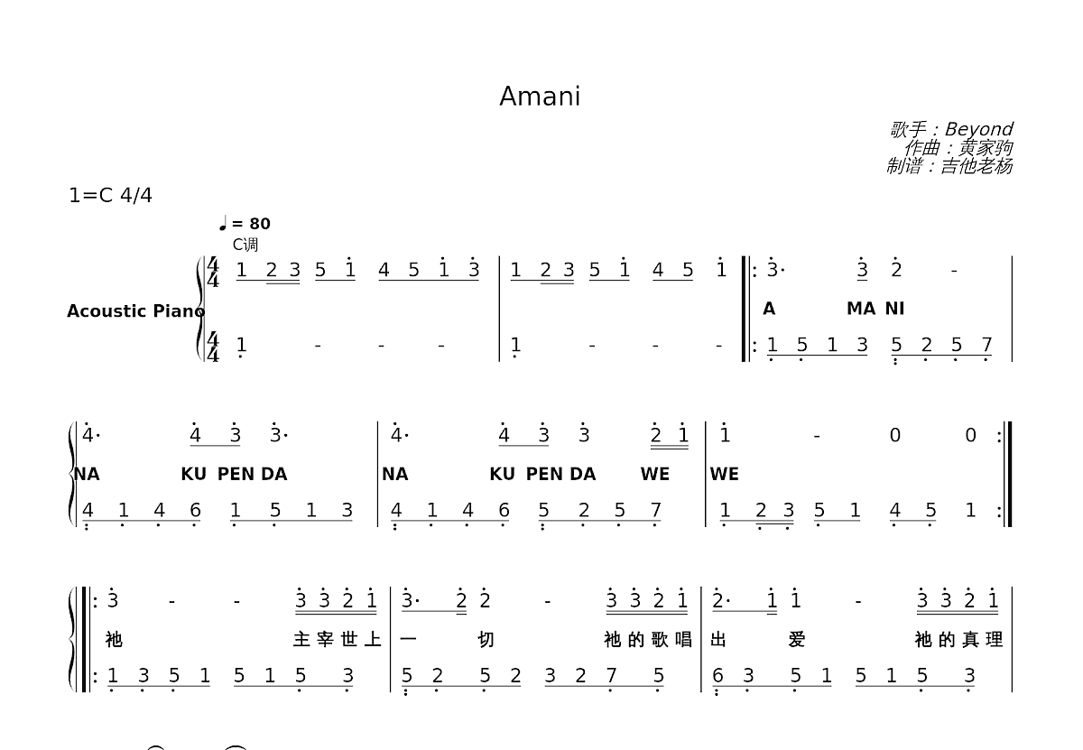 Amani吉他谱 Beyond-彼岸吉他 - 一站式吉他爱好者服务平台