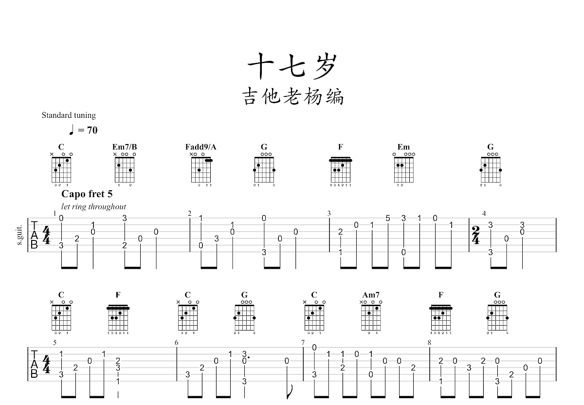 17岁吉他谱原版图片