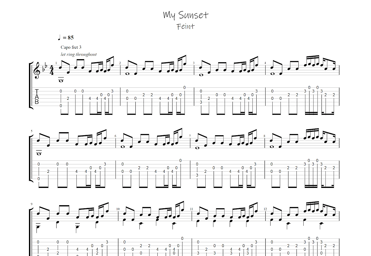 my sunset吉他谱_feint_g调指弹 吉他世界