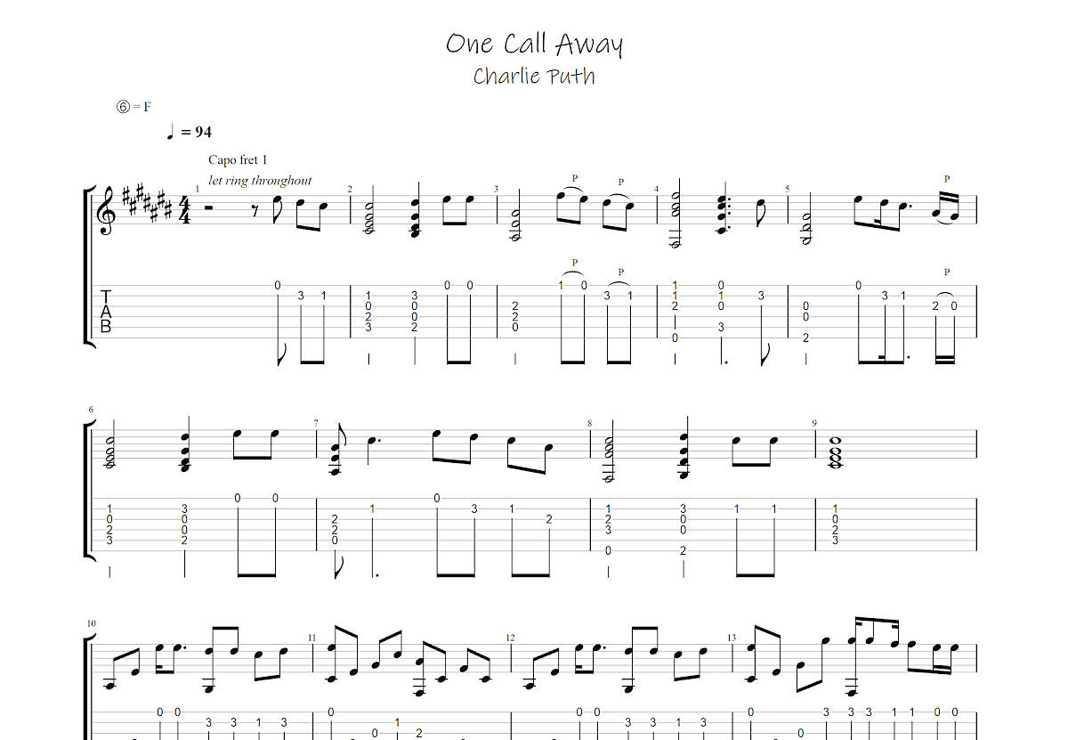 Chord: One Call Away - Charlie Puth - tab, song lyric, sheet, guitar, ukulele | chords.vip