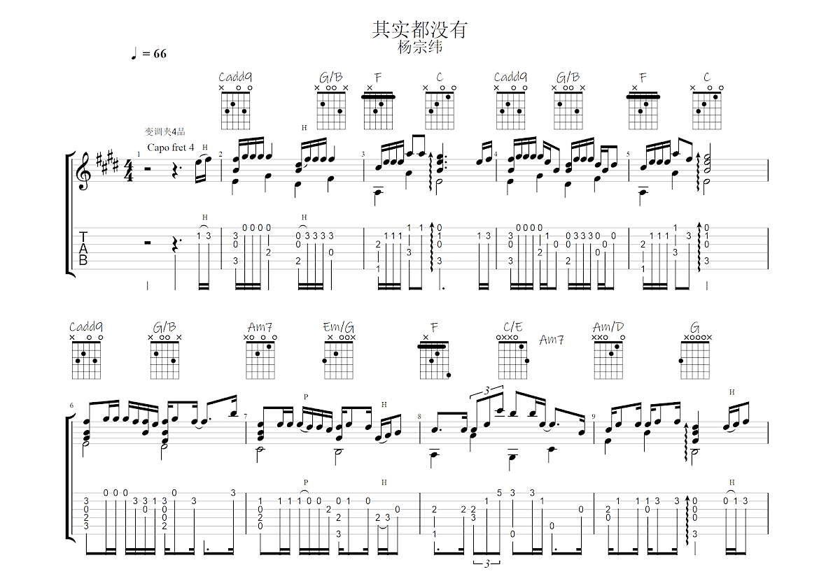 其实都没有吉他谱 杨宗纬 C调指弹 吉他世界