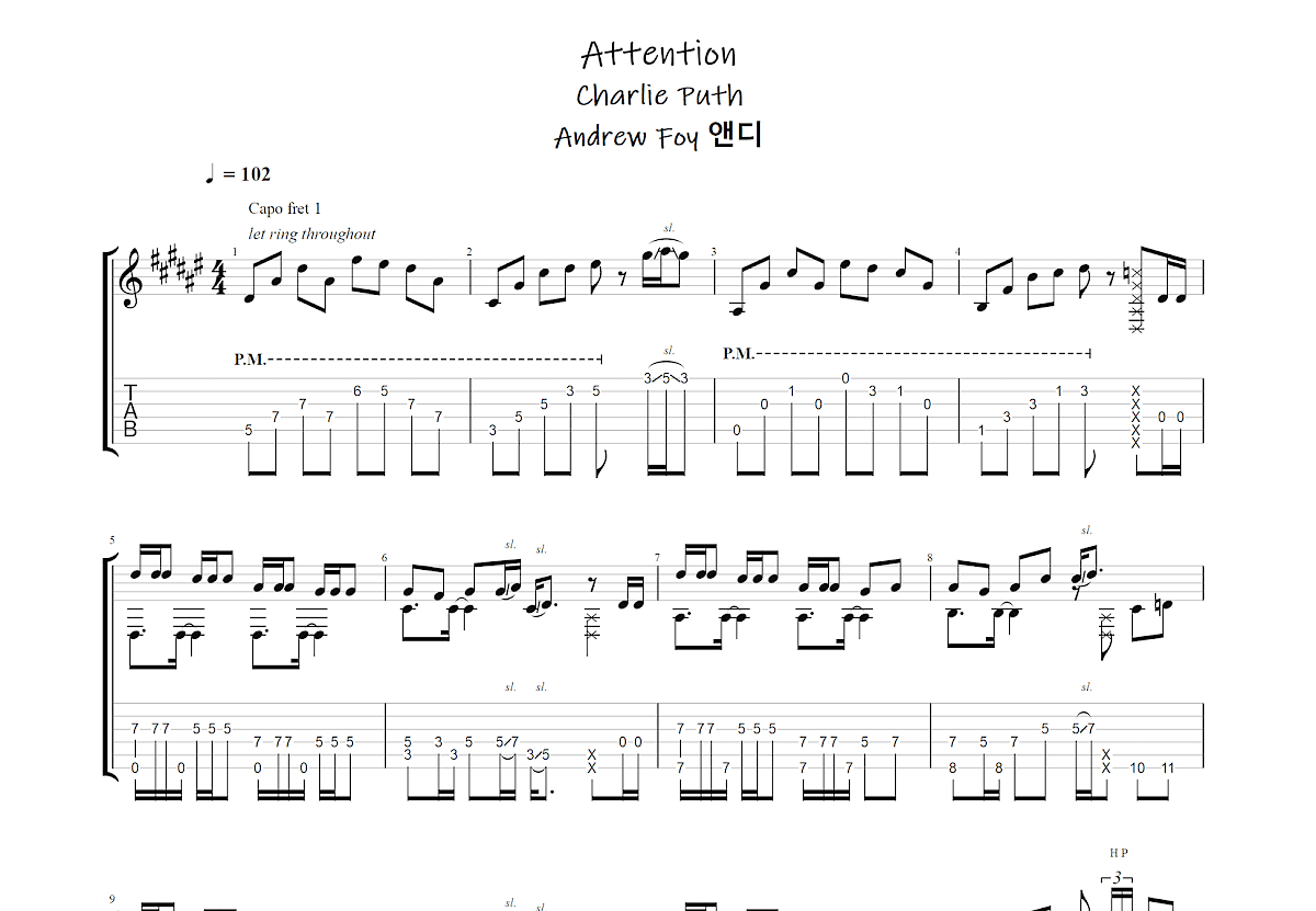attention吉他谱_andrew foy_f调指弹 - 吉他世界