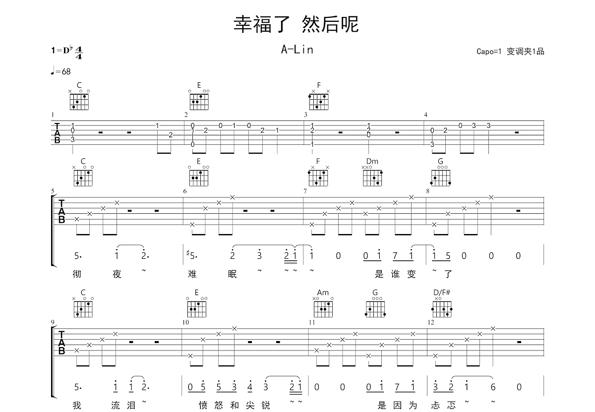 有一种悲伤吉他谱_黄丽玲_C调原版六线谱_弹唱教学视频 - 乐谱猫