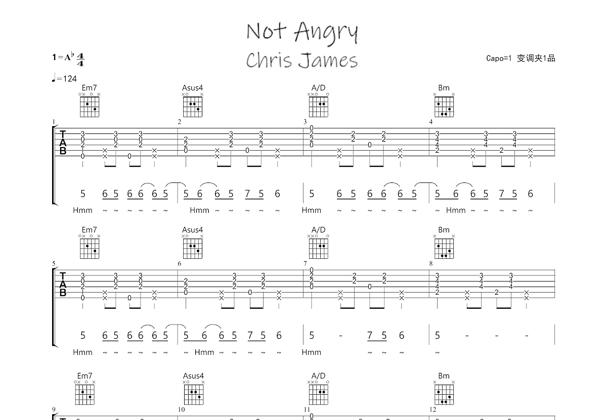 notangry吉他谱原版图片