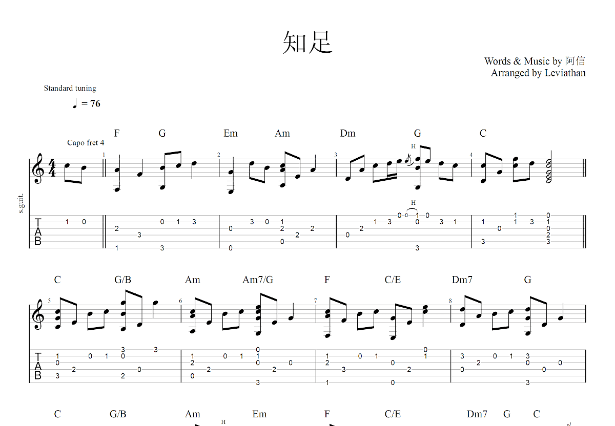 知足吉他谱_五月天_C调指法原版编配_吉他弹唱六线谱 - 酷琴谱