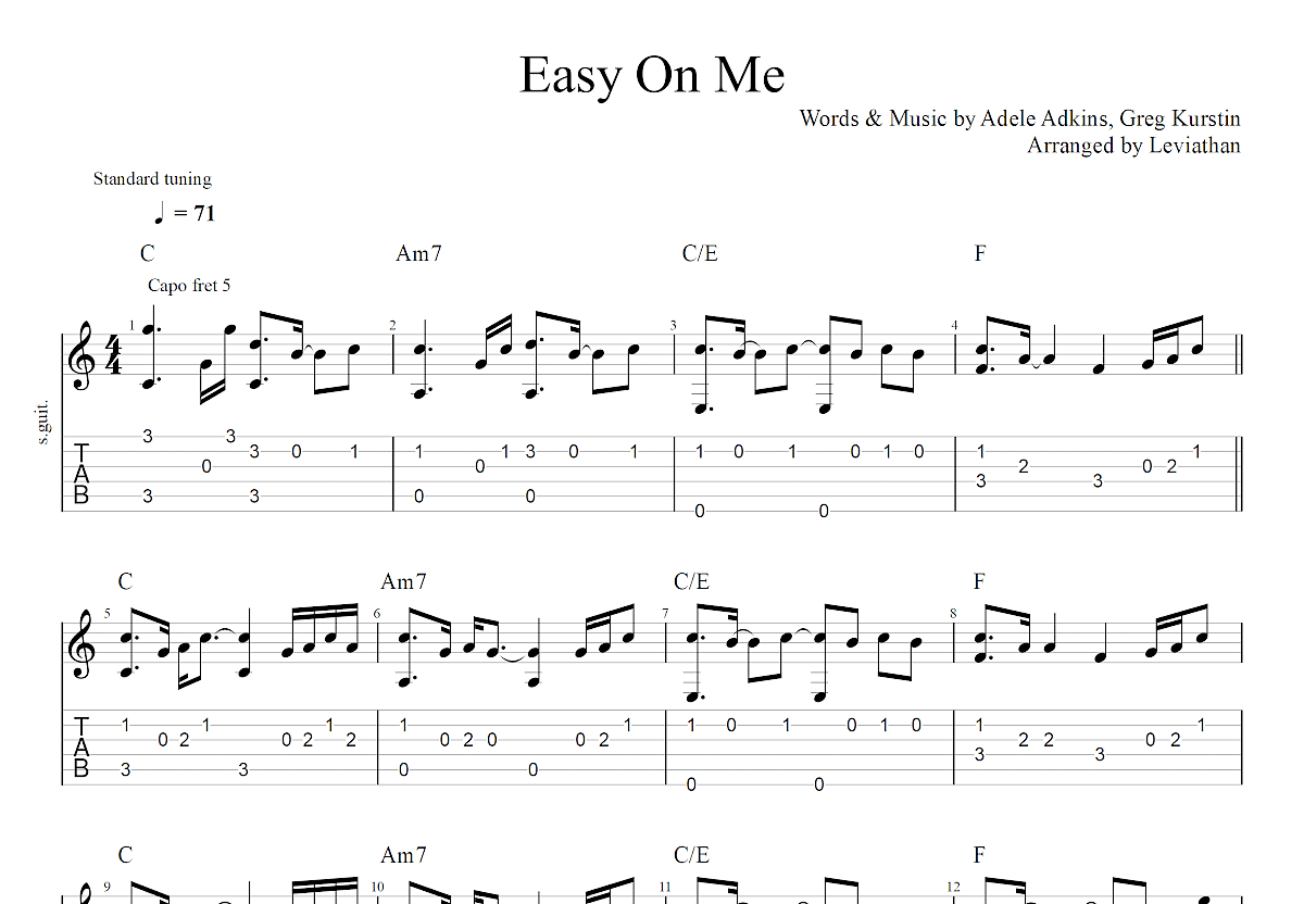 easy on me曲谱图片