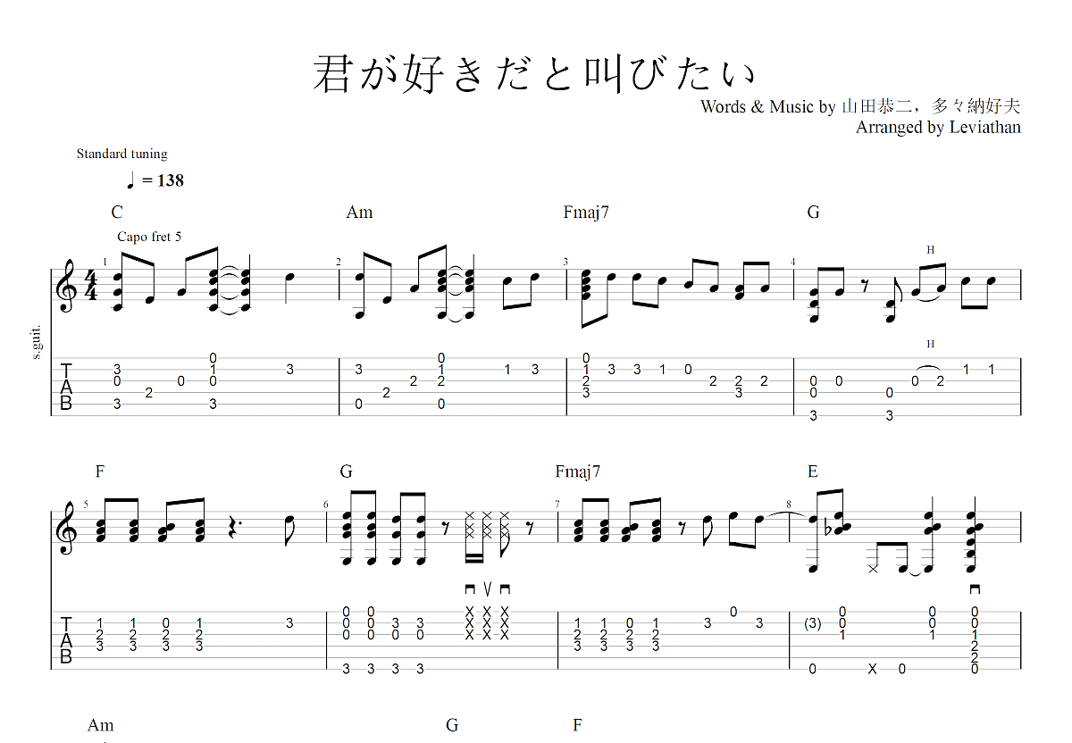 君が好きだと叫びたい吉他谱_BAAD_C调指弹 吉他世界 君が好きだと叫びたい吉他谱_BAAD_C调指弹 吉他世界
