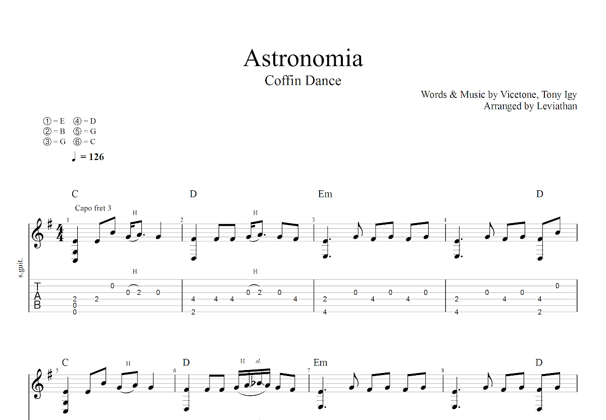 astronomia吉他谱_vicetone_g调指弹 - 吉他世界