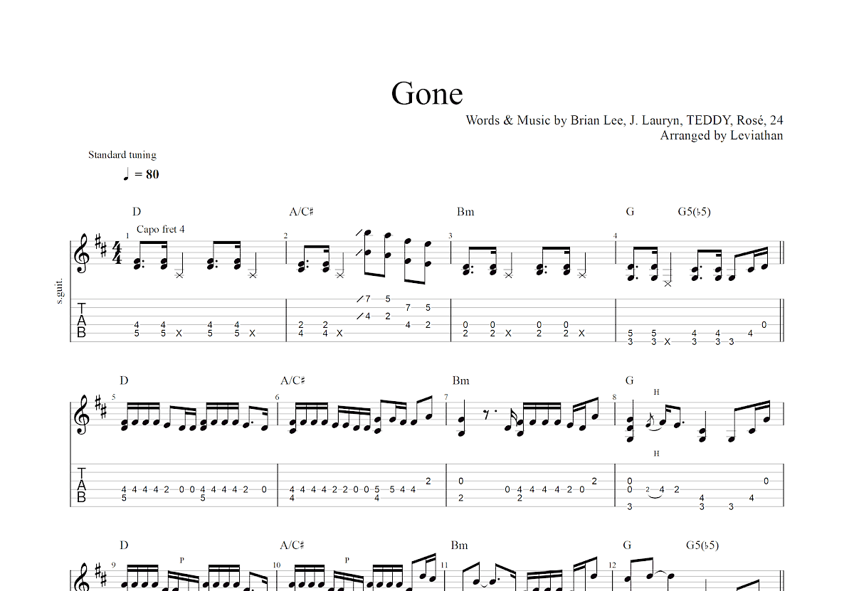 Gone吉他谱 - ROSÉ /로제 - G调吉他弹唱谱 - 琴谱网