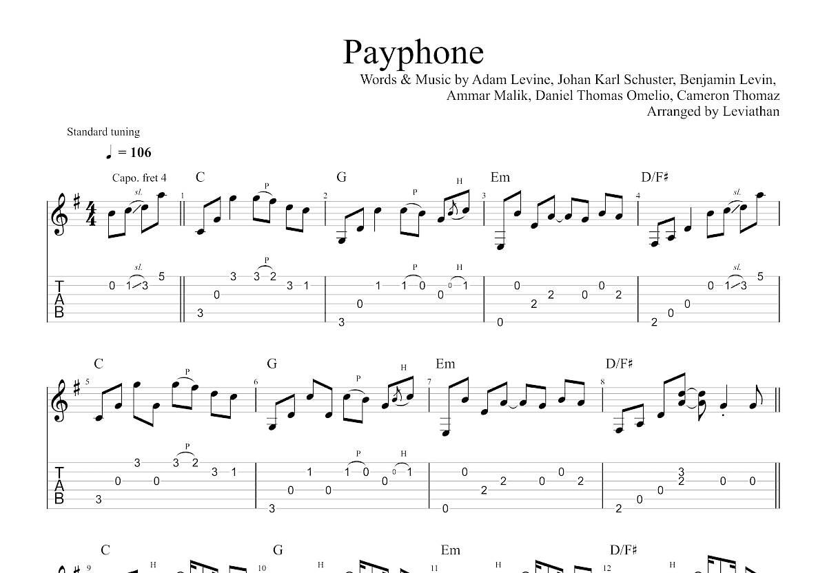 Payphone 吉他谱-虫虫吉他谱免费下载