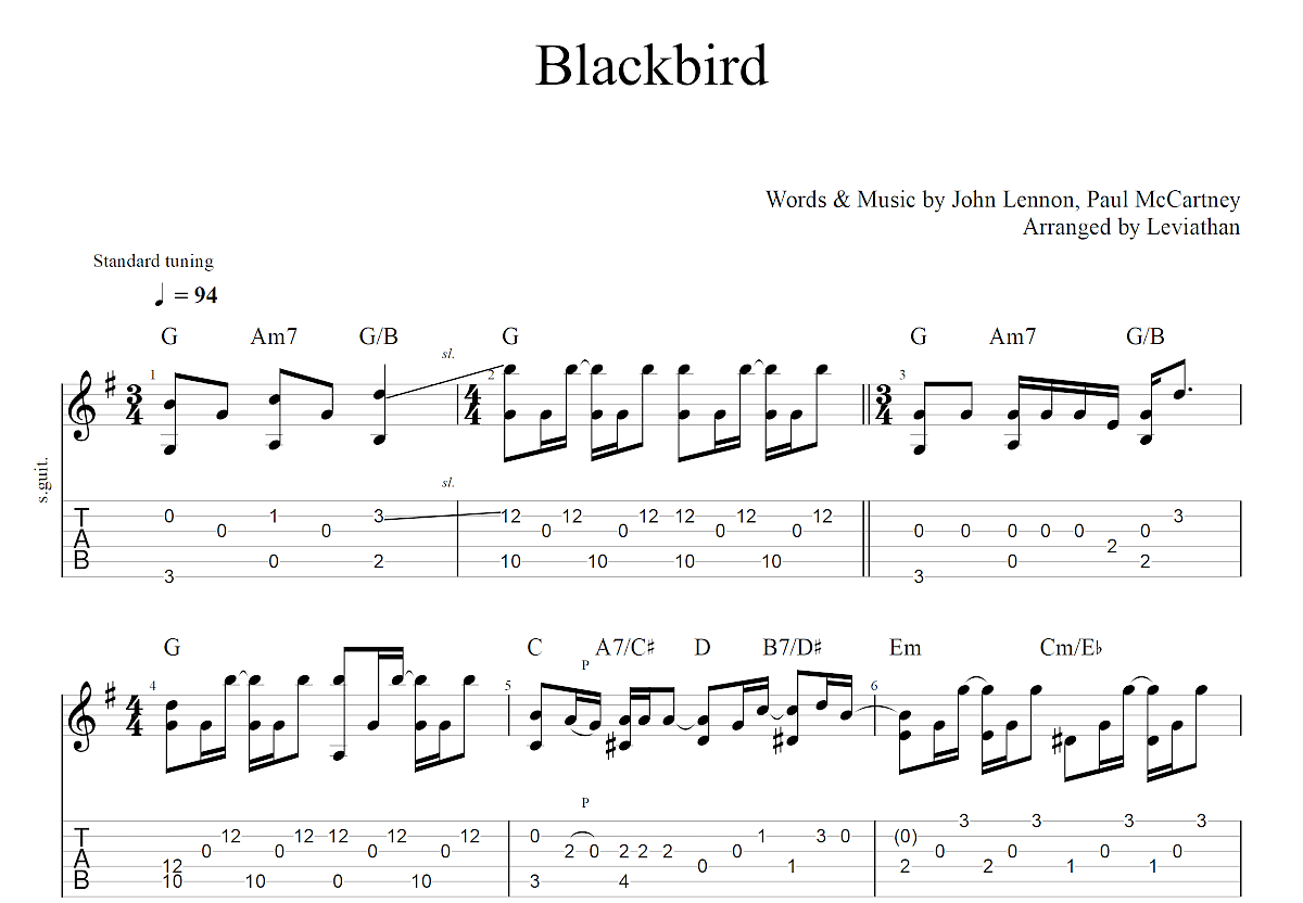 blackbird吉他谱图片