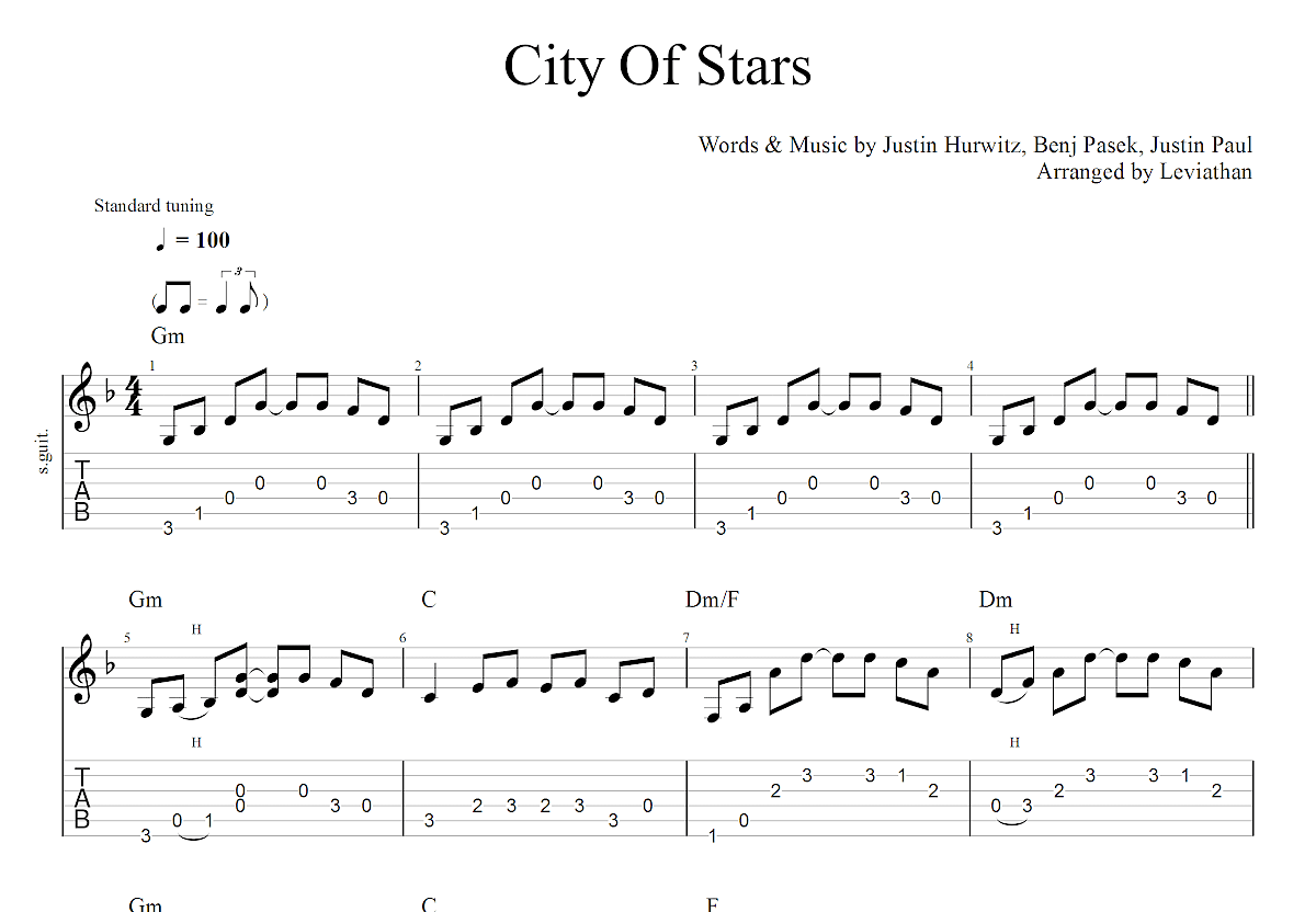 City Of Stars吉他谱_King_同学_G调弹唱100%翻弹版 - 吉他世界