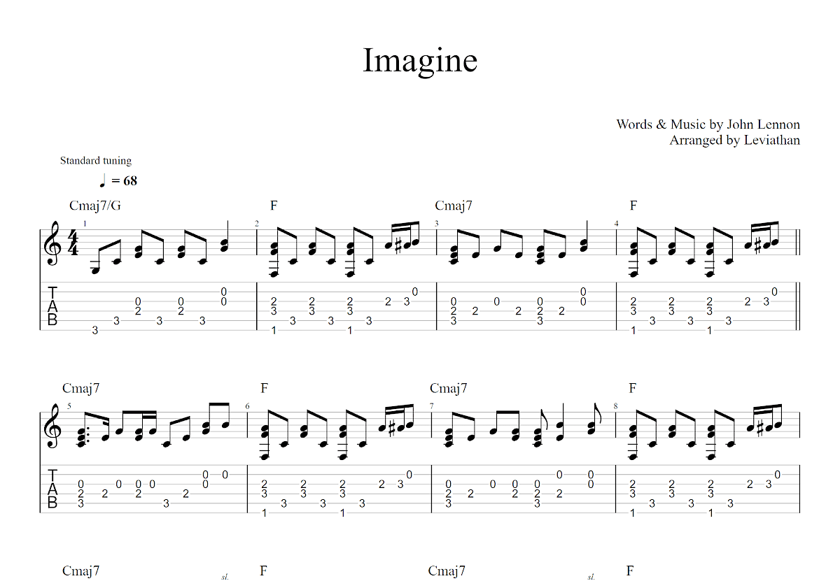 《Imagine》,John Lennon（六线谱 调六线吉他谱-虫虫吉他谱免费下载