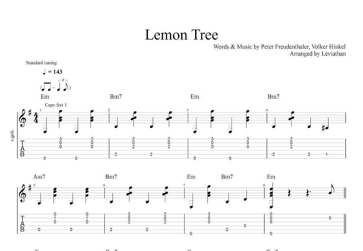 《柠檬树Lemon Tree》吉他谱_吉他弹唱谱 - 打谱啦