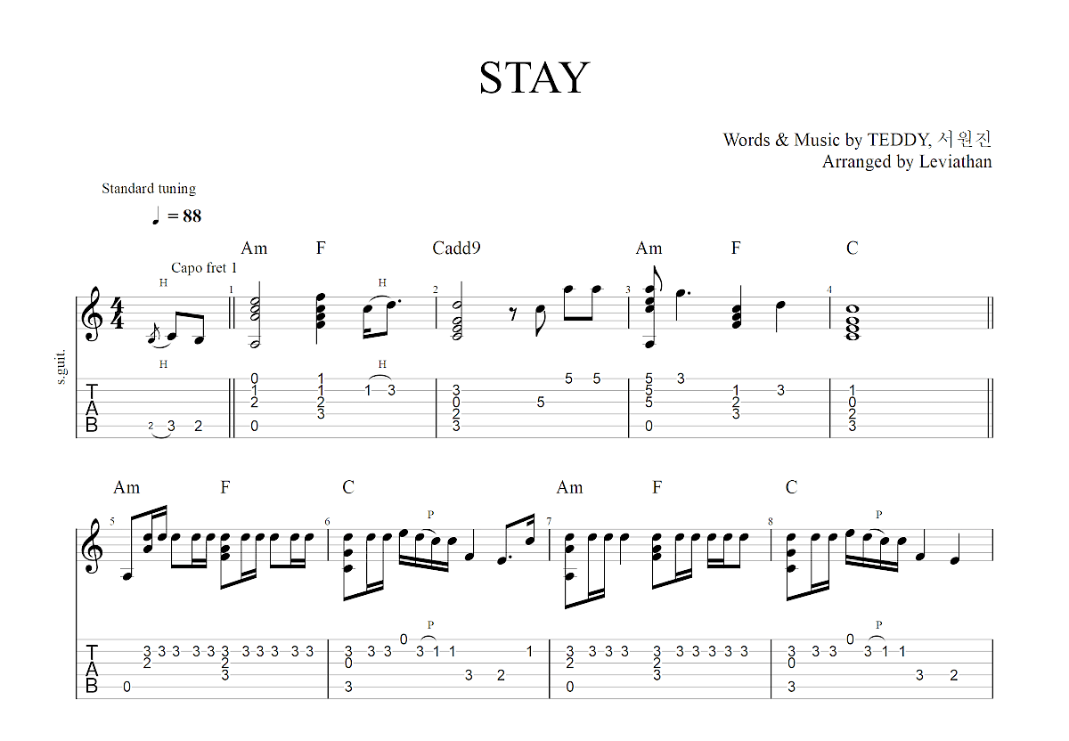 《Stay》,Rihanna（六线谱 调六线吉他谱-虫虫吉他谱免费下载