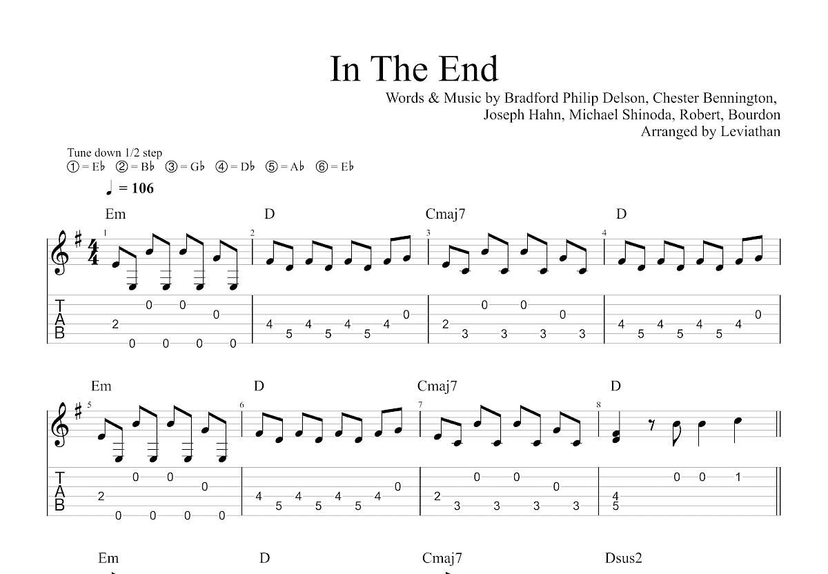 《In The End》,Green Day（六线谱 调六线吉他谱-虫虫吉他谱免费下载