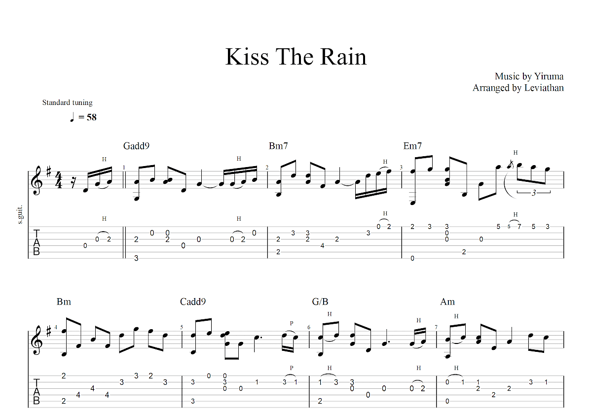 Kiss The Rain吉他谱_李闰珉_C调指弹 - 吉他世界